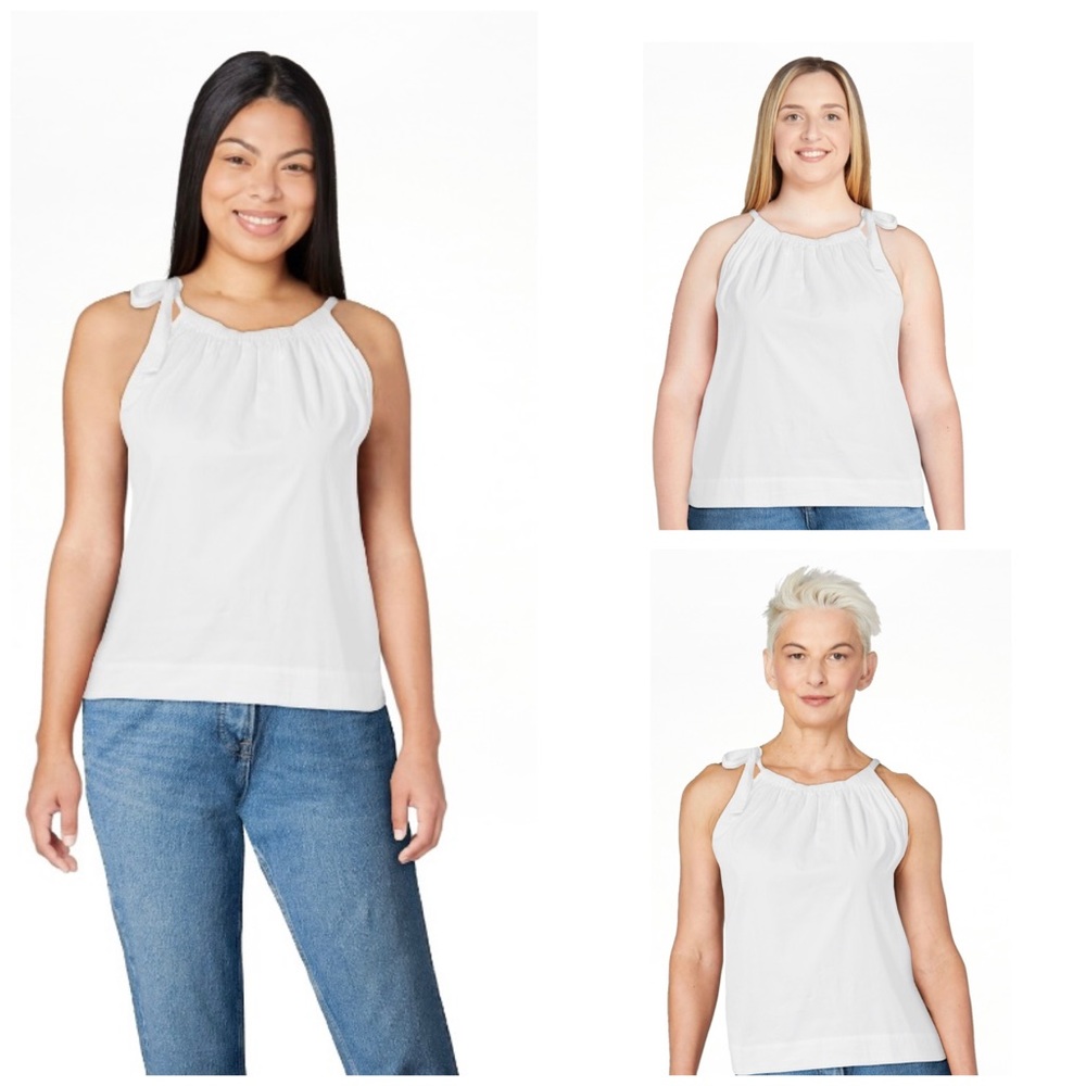 FREE ASSEMBLY Preppy White Cotton Sleeveless Tie Halter Bow Neck Tank Top - Picture 5 of 11